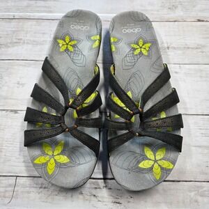 Abeo Farren Sandals Women 10 Black B.I.O. Strappy Slide Leather Vibram Orthotic